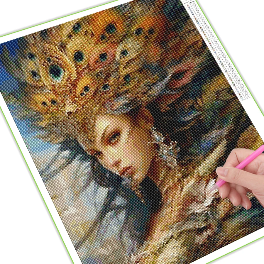 Diy Mosaic Art Painting Kits Feather Flower Fairy Woman Full Rhinestone Embroidery Fantasy Girl Pintura De Diamante AA5096