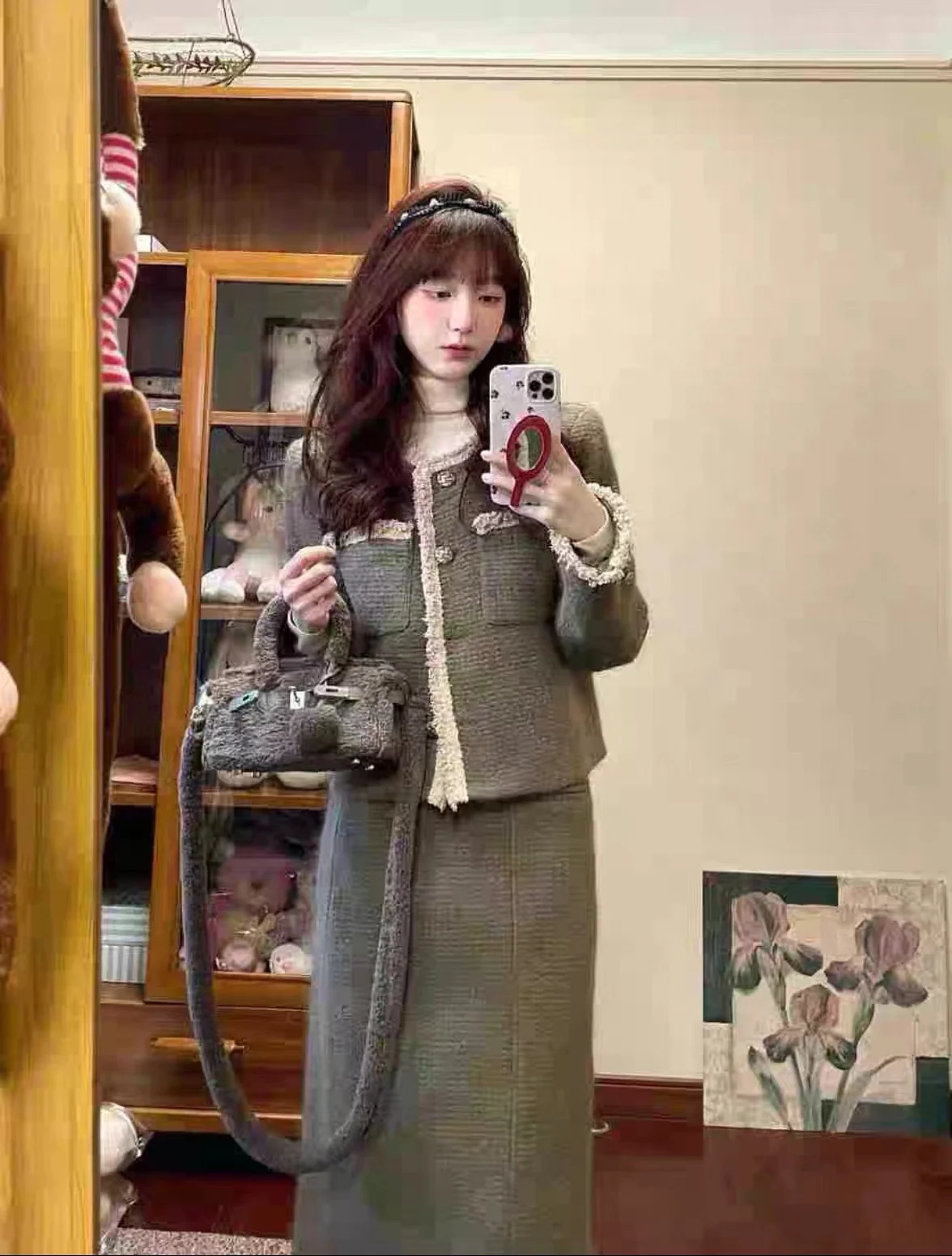 UNXX Plus-size Women's Tweed-style Woolen Coat Autumn/winter Plus-size Slimming Skirt Set, Two-piece Outfit High Quality Trendy