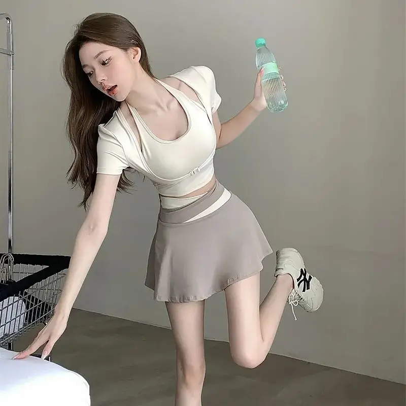 

Large Size Sports and Fitness Kit Women Summer Simplicity Solid Color Slim Appear Thin Yoga Clothes Trend All-match Casual Suit
