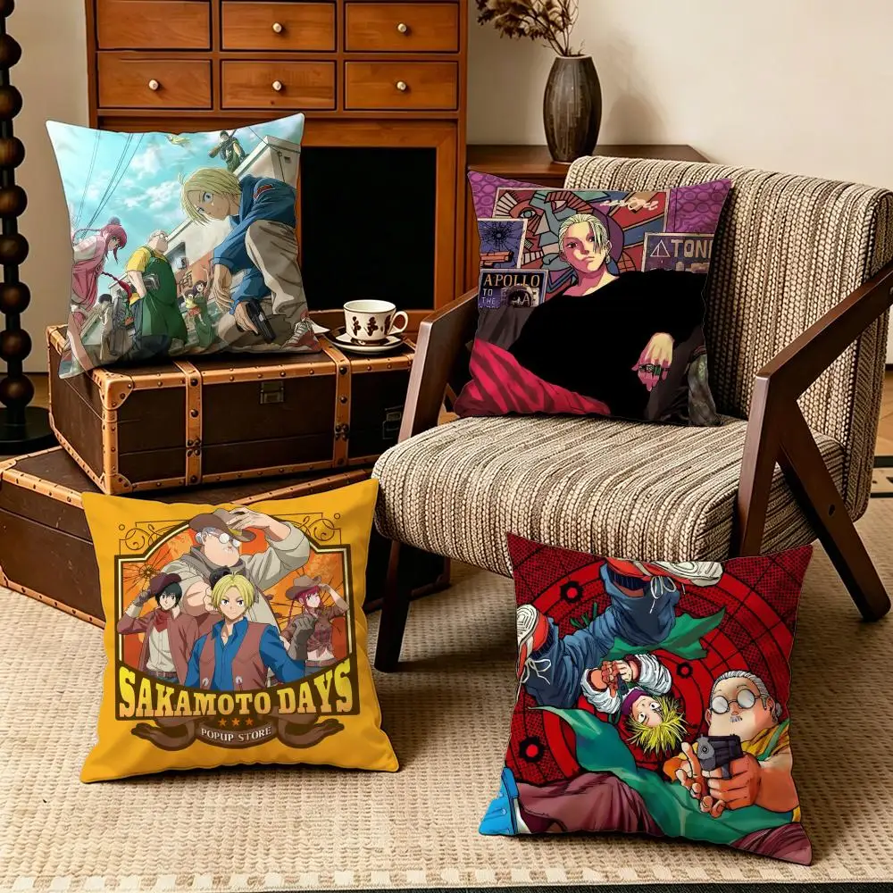 Anime-Sakamoto DaysS Cushion Cover Soft Velvet Cushion Cover Set 4Pcs 50x50 45x45 Zipper Pillowcase for Home Decor