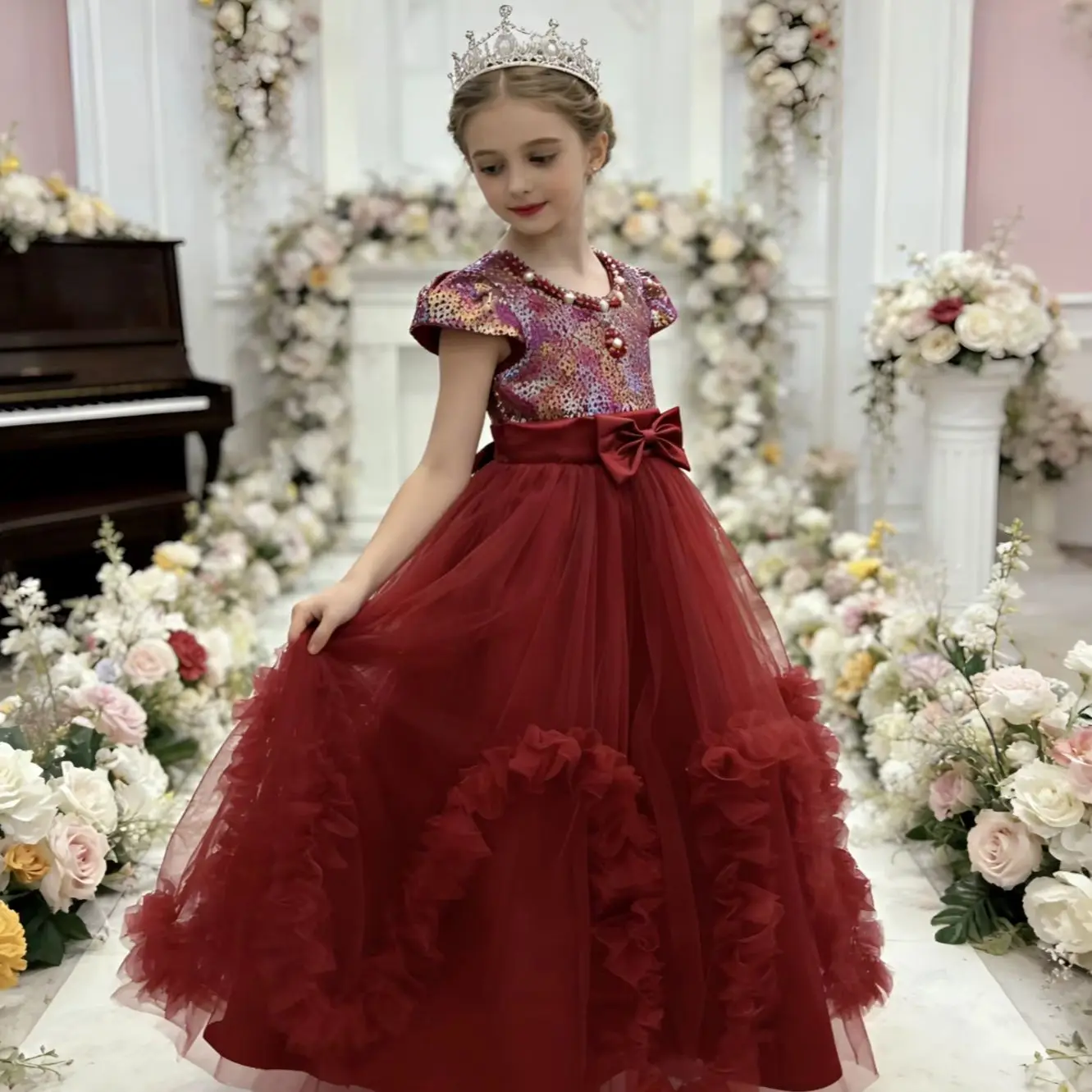 New Flower Girl Dresses For Weddings Fashion Lace Sequin Princess Birthday Party Dress Elegant First Communion For kid 4-14Years view 6
