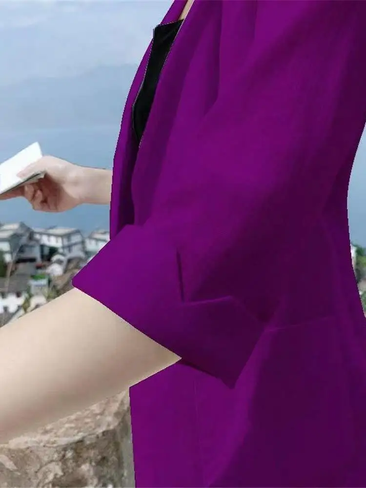 

Linen Cotton Blend Women's Jaet Thin Casual Sle Comfortable Briti Faion Trendy Summer Outerwear ort Length One Button