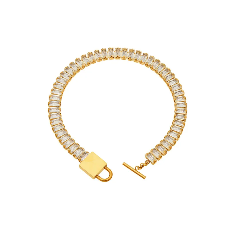 

Apexelle Brand Trendy Jewelry Stainless Steel Bracelets Baguette Zircon Tennis Bracelet Lock Buckle Design For Women Jewelry