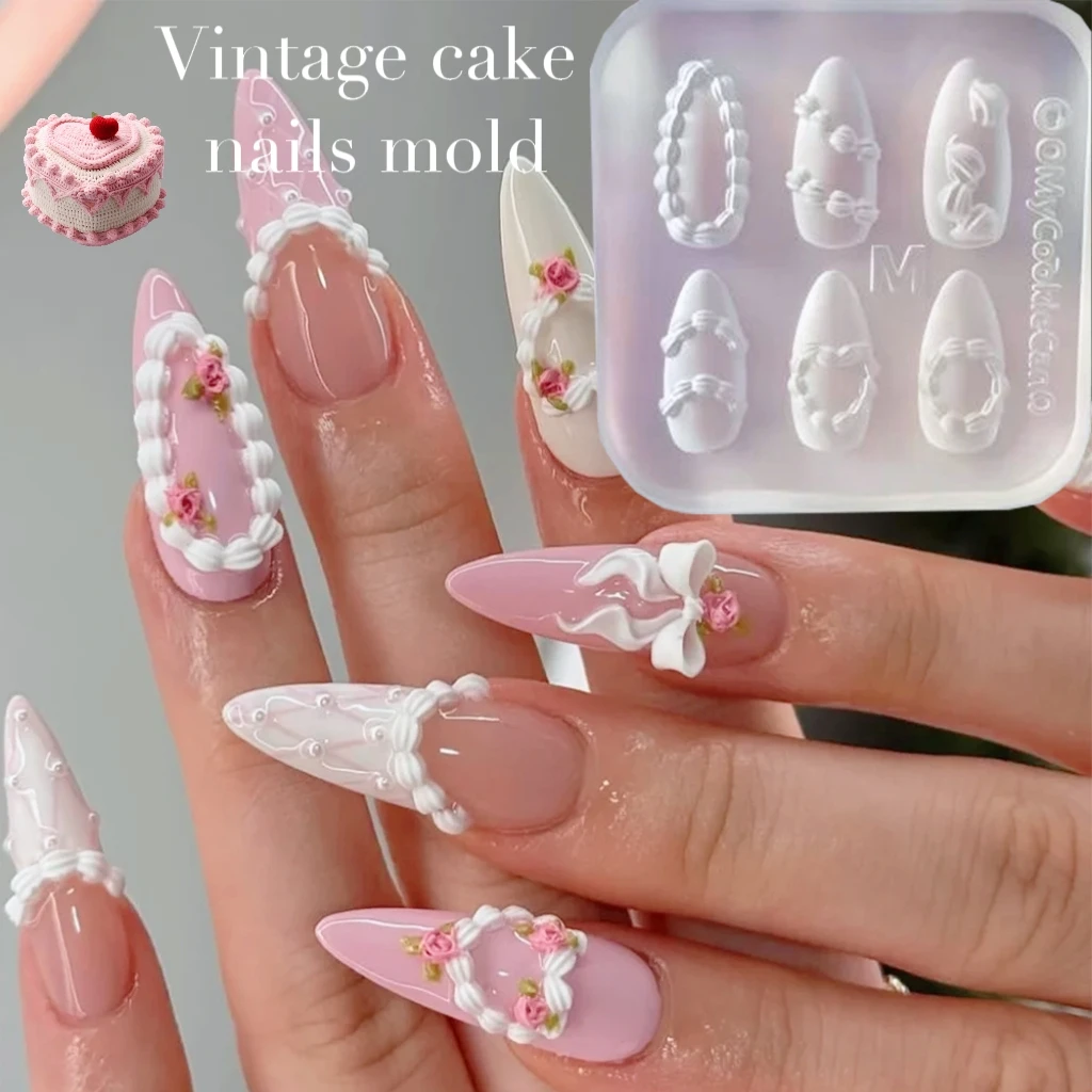 6-Style Cream Cake 3D Silicone Carving Nail Mold DIY Design Nail Art Nails Decorations Template For Vintage Nail Charms Manicure