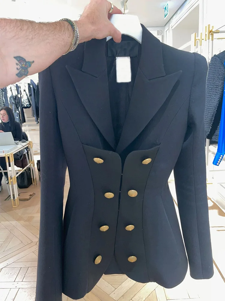 Women Fashion Blazer autumn winter office ladies casual slim suit Jacket Double breasted notched collar Long Sleeve Blazer Y4783