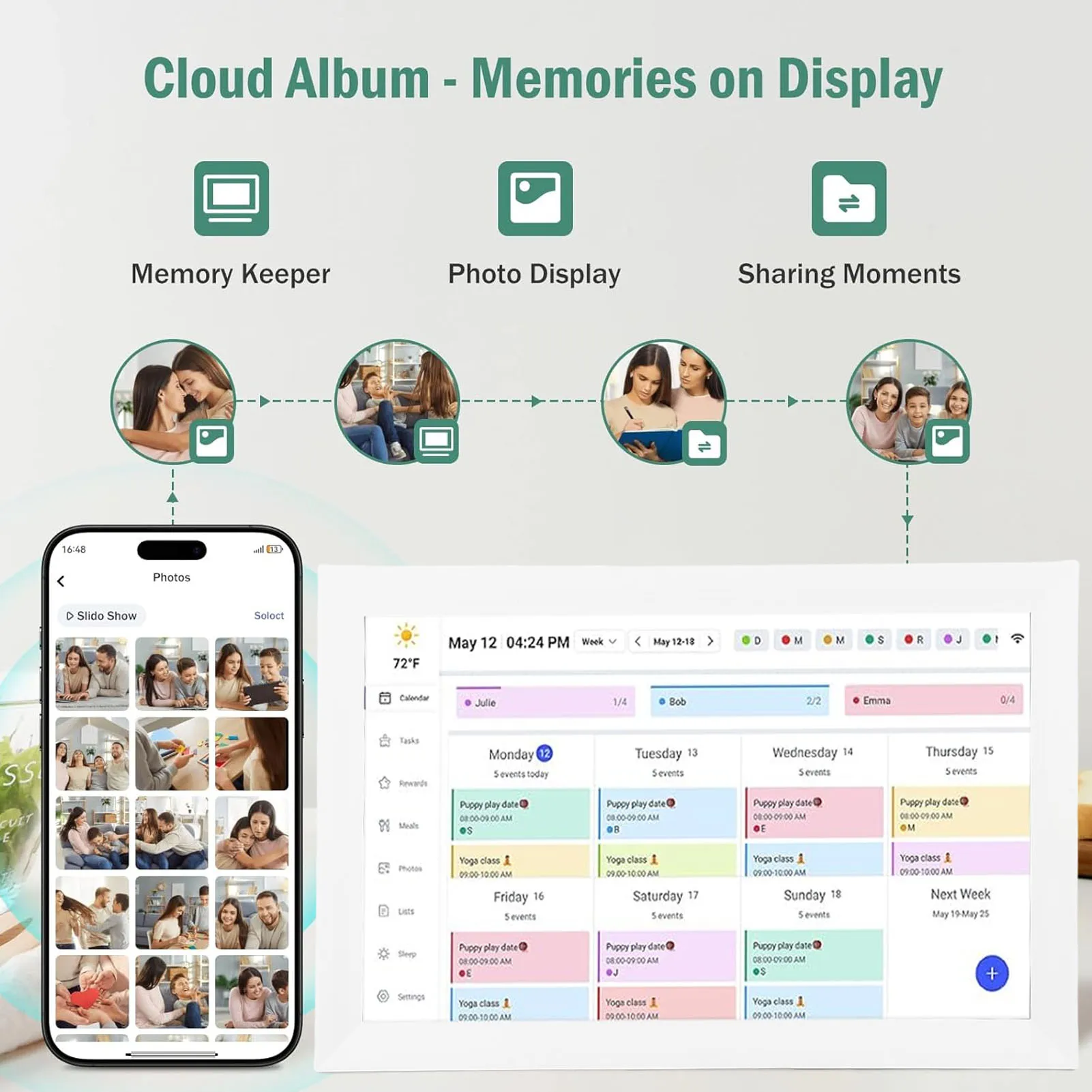 تقويم رقمي ذكي مقاس 15.6 بوصة، مخطط حائط WiFi مع شاشة تعمل باللمس والتحكم في التطبيق، مزامنة 32 جيجابايت لإدارة مخطط المهام العائلي