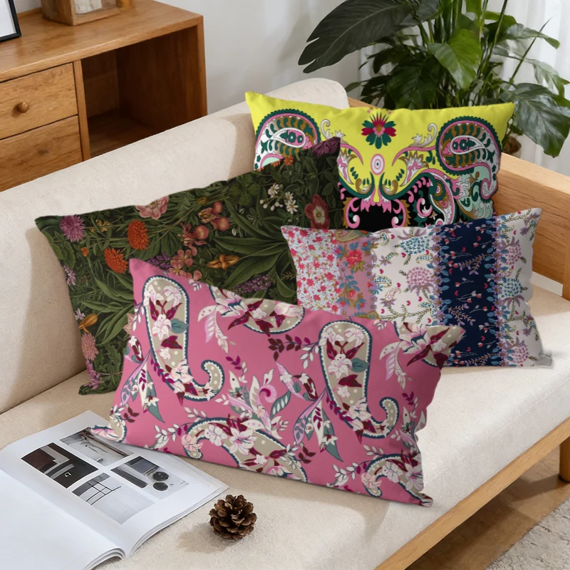 Vintage Boho Floral Paisley Lumbar Pillow Cases Suitable For Sofa Bedroom Car Pillow Cover Cushion Rectangular Back Cushion