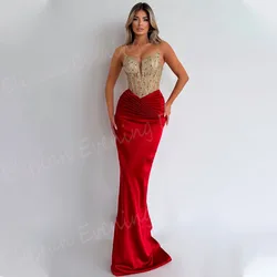 Graceful Red Women's Mermaid Beautiful Evening Dresses Charming Spaghetti Strap Prom Gowns Classic Sleeveless Vestido De Noche