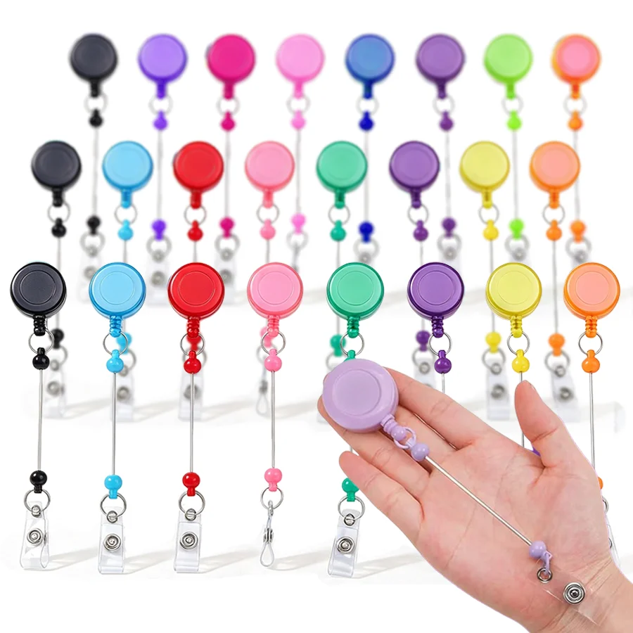 6/12pcs Blank DIY Bead‑able Badge Reel, Retractable ID Reel with Bead‑Threading Stem for Hand‑decor Projects, Medical Staff XJM