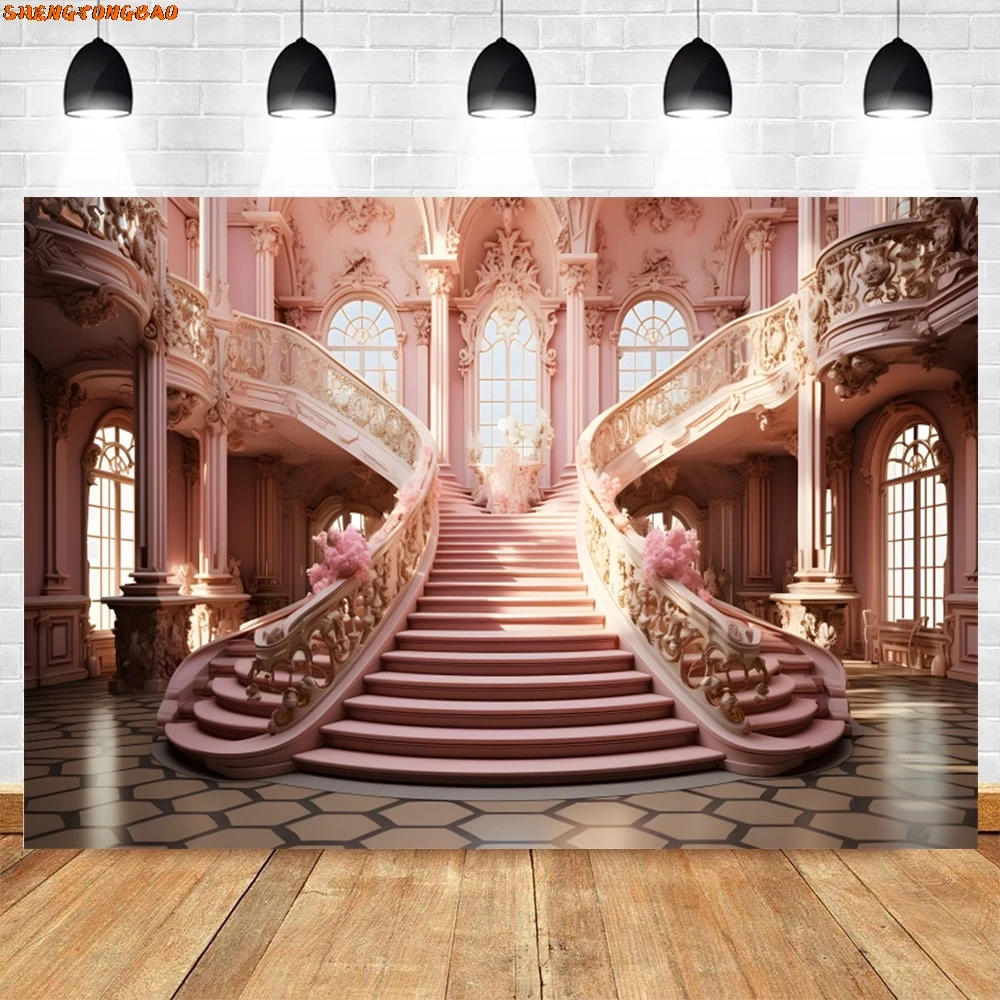 Luxury Palace การถ่ายภาพฉากหลัง Retro ปราสาทสีแดงพรมบันไดงานแต่งงานวันเกิด Party Decor เจ้าสาวภาพพื้นหลัง