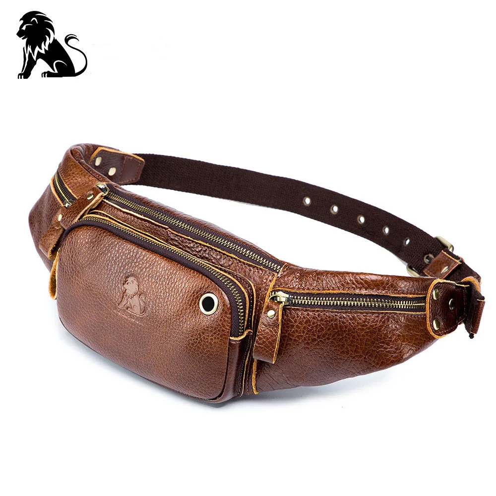 2022 Real Cow Leather Men Waist Bag New Casual Small Fanny Pack Male Waist Pack For Cell Phone And Credit Cards Travel Chest Bag