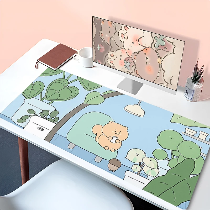 Mouse Pad Accessories Keyboard Pad Office Desk Mat Anime Mousepad Natural Rubber Anti Slip Gaming Cartoon Squirrel Extended Pad