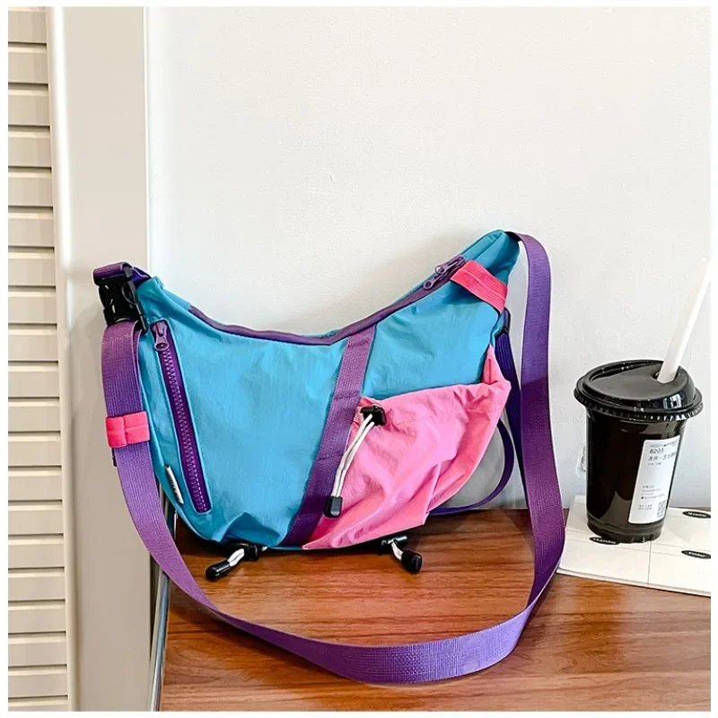 Fashion Patchwork Zipper Nylon Personality Color Hobos Women's Shoulder Bags Hot Sale Casual Matching Super Cool Crossbody Bags