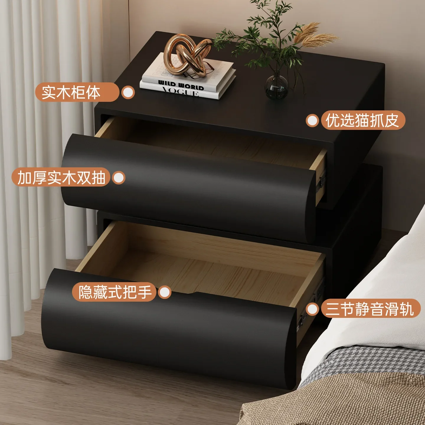 Medieval creative designer solid wood bedside table bedroom home small light luxury high sense