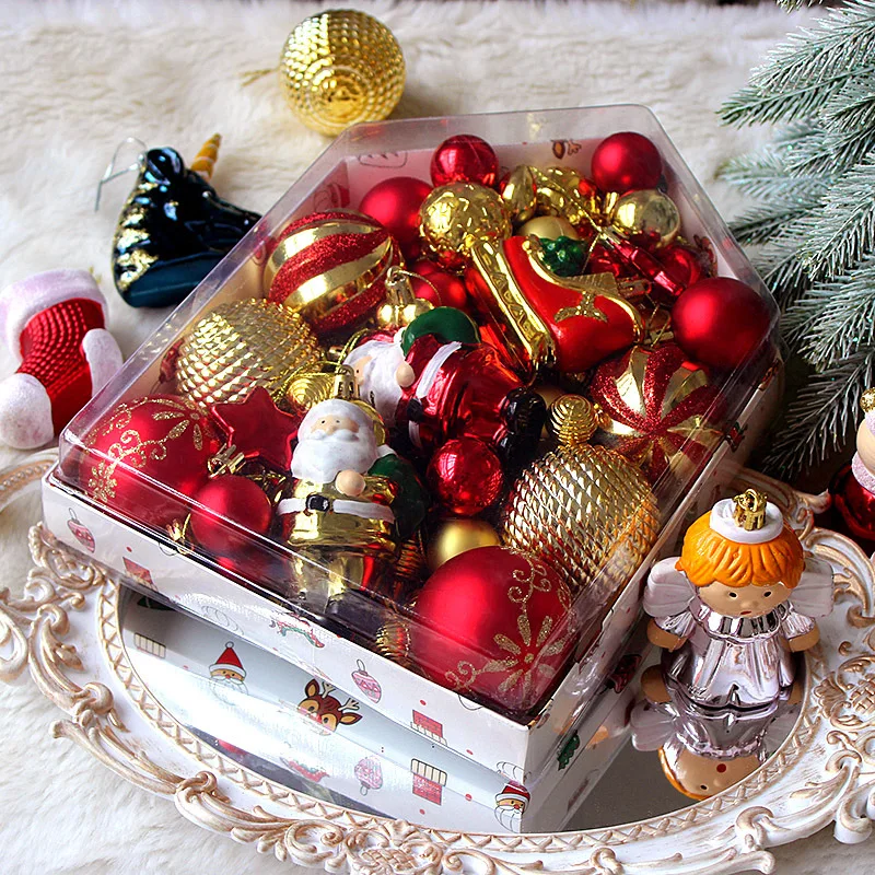 72pcs New Christmas Ball House Set Painted Irregular Christmas Tree Ornaments Red Green Holiday Decorations