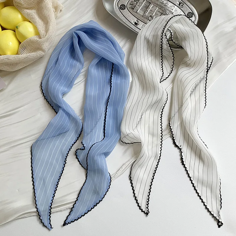 Headscarf Summer female pastoral Korean multi-functional fashionable sunscreen breathable polka dot silk scarf striped triangle