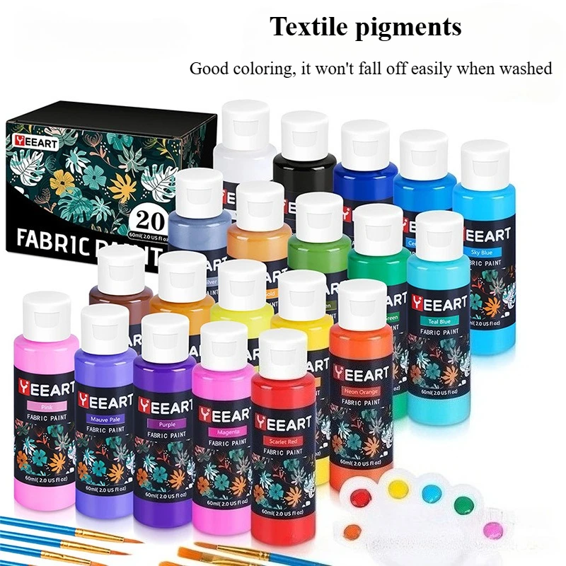 60ml Textile Pigments Brightly Colored Strong Adhesion Waterproof for DIY Decoration Transformation Clothing Fabrics