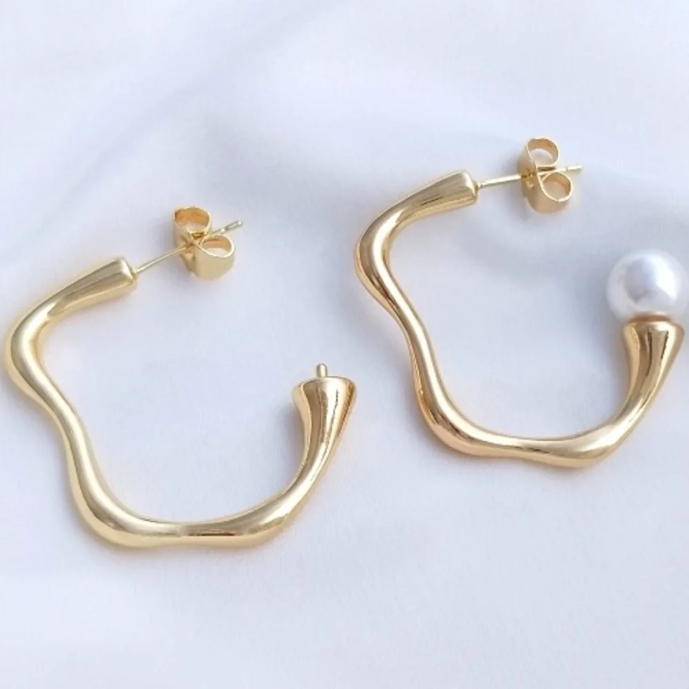 

Серьги-гвоздики, медь, 14-каратное золото, французский шик, серьги с абстрактной кривой, ручная работа, сделай сам, половина отверстия, жемчужный поднос, аксессуар, материал