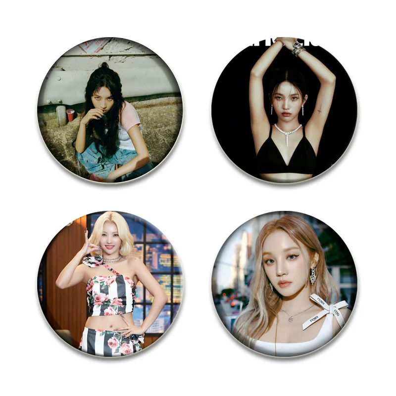 32/44/58mm (G)I-DLE Badge Round Handmade Brooches KPOP Idol Pins for Backpack Clothing Hat Jewelry Accessories Fans Gifts