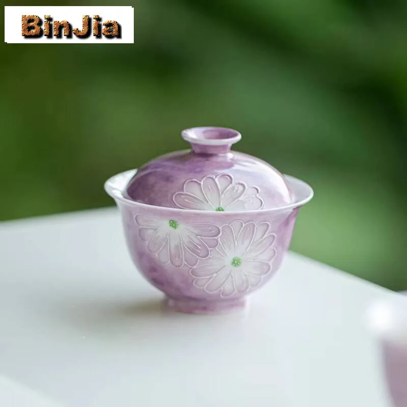 

115 мл дзен, нарисованная вручную Дейзи Гавань, кардамон ручной работы, фиолетовый чайный напиток, крышка, чаша, аксессуары для ремесел, подарки, поставки