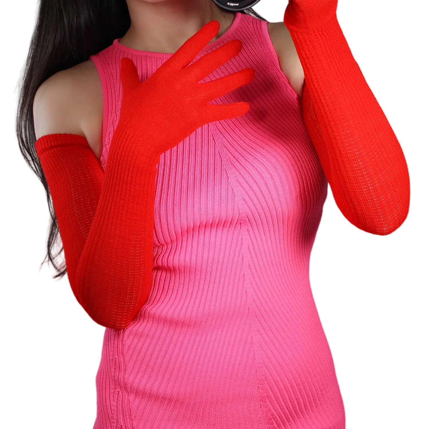 

DooWay Women's Red KNIT GLOVES Long Arm Warmer Mittens Yarn Wool Fashion Party Nightclub Cosplay Christmas Evening Opera Glove