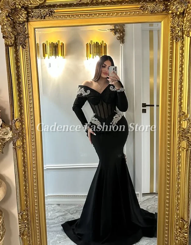 Индивидуальные 2025 сексуальные черные арабские платья без бретелек для выпускного вечера, платья русалки, корсет, вечерние платья в Дубае, вечерние платья