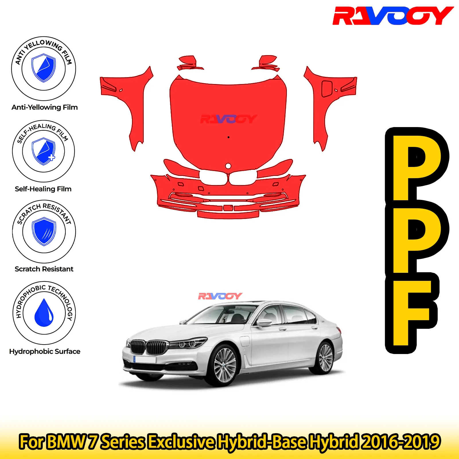 

For BMW 7 Series Exclusive Hybrid-Base Hybrid 2016-2019 Glossy Matte Black Precut front PPF Kit Paint Protection Film
