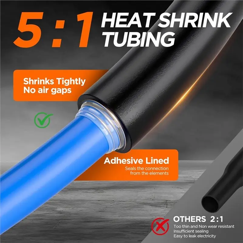 ABRU-5:1 Heat Shrink Tubing Kit 365PCS, 5:1 Ratio Shrink Wrap Tubing Adhesive Lined,Heat Shrink Wire Connectors For Auto RV