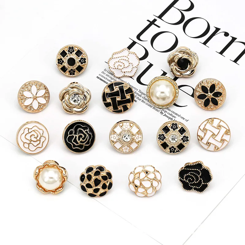 5pcs Metal Collar Pin Anti-Exposure Buckle Hidden Seamless Button Enamel Flower Pearl Decor Brooch Women Shirt Skirt Accessories