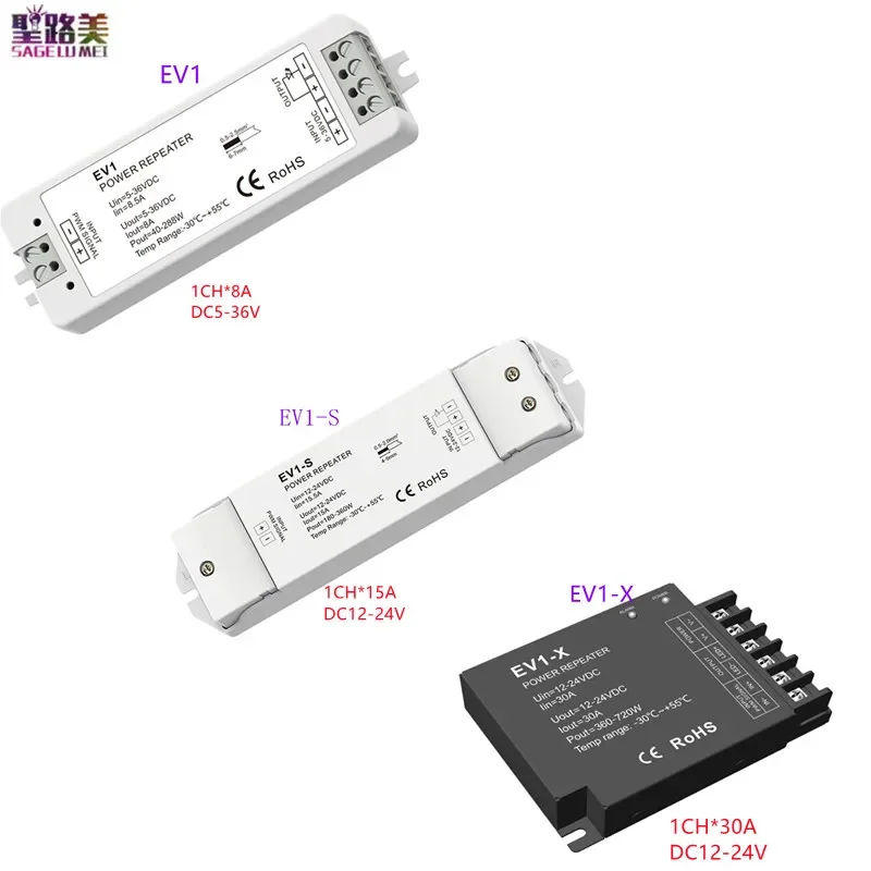 EV1 EV1-S EV1-X 1Channel 8A 15A 30A DC5-36V PWM Constant Amplifier Repeater CV Signal Amplifier for Single Color Led Strip Light