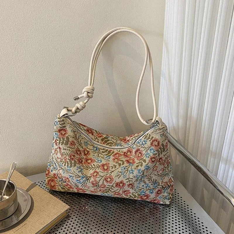 

X7XC Women Underarm Bag with Adjusted Strap Ethnic Flower Crossbody Shoulder Handbag