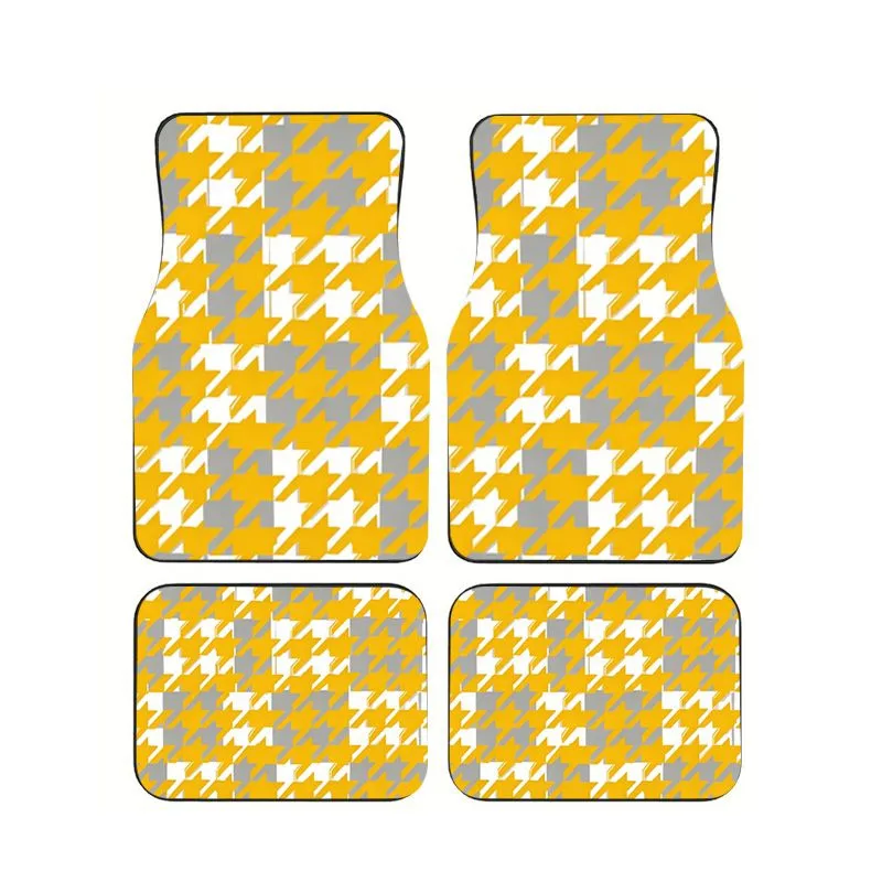 

Car Floor Mats Set of 4 Non Slip All Weather Universal Fit Yellow Houndstooth Print for Cars Trucks SUVs