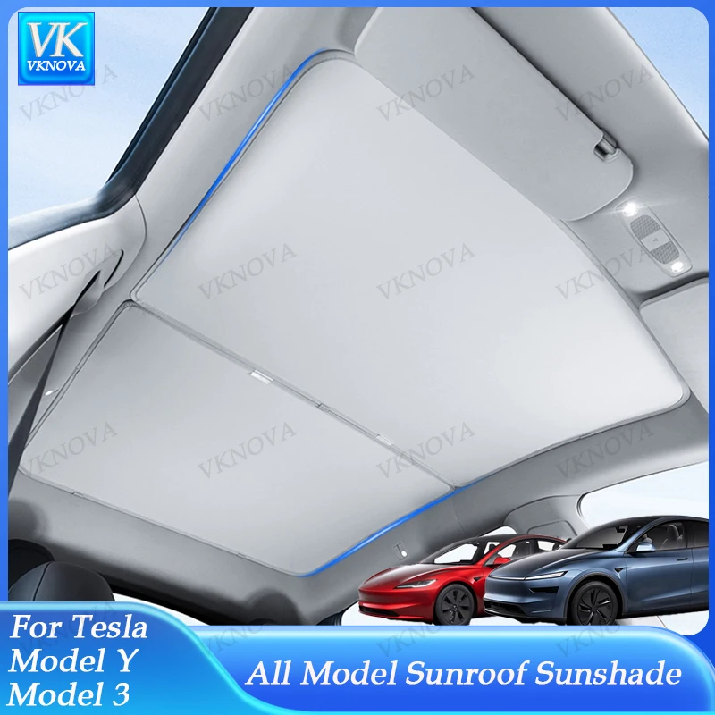 Sunshades For Tesla Model 3 Sunroof Highland 2025 Model Y 2020-26 Ice Cloth Buckle Sun Pare Glass Front Rear Skylight Accessory