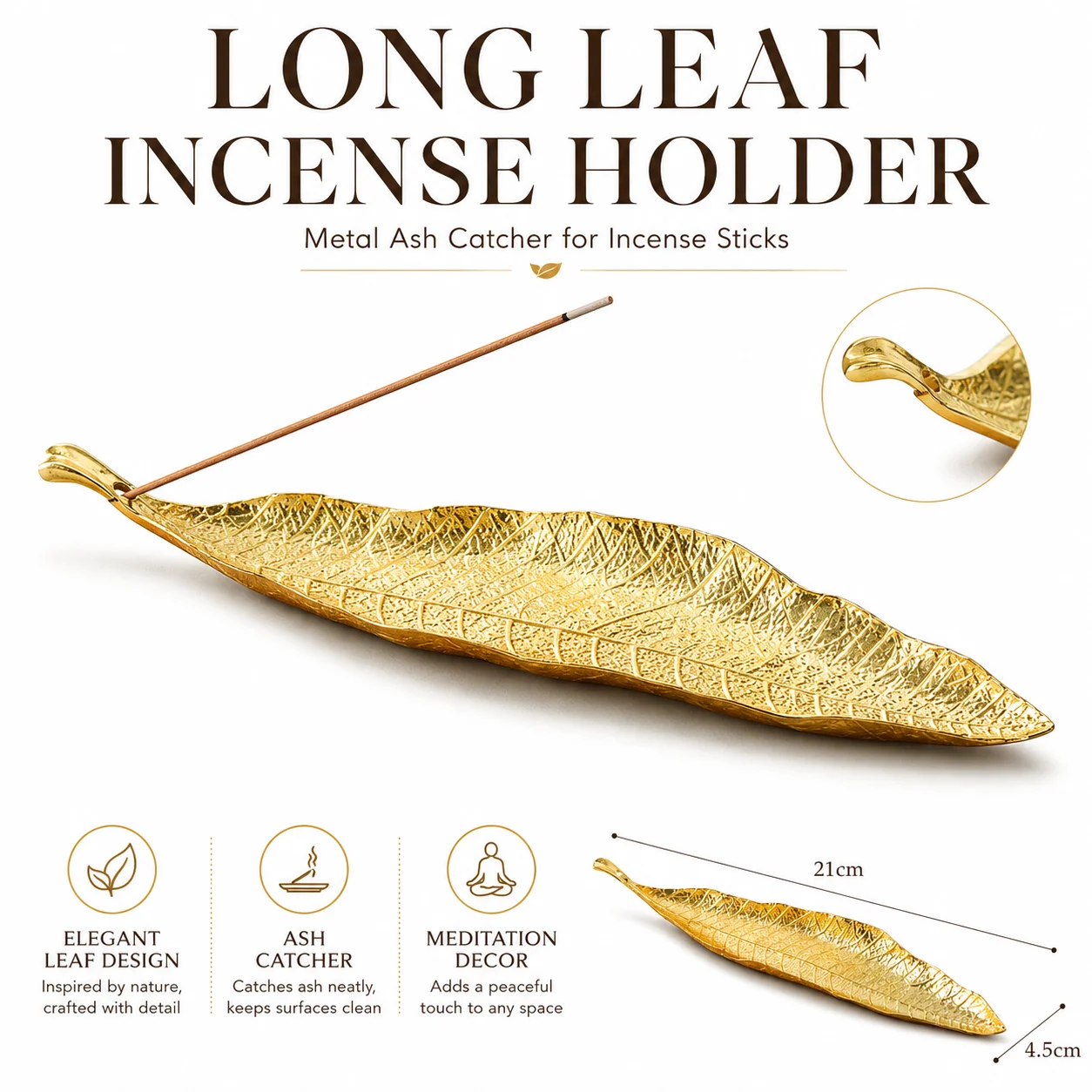 Long Leafs Incense Holder for Palo Santo Incense Sticks Metal Ash Catcher Censer Burner Meditation Yoga Home Decor Accessories
