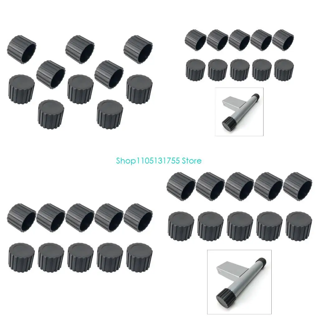 K0EF Round Tube End Cap for Gym Equipment 38 Mm Plastic Insert Set, Ribbed Closed-End Form, Black Set of 10 for Routine