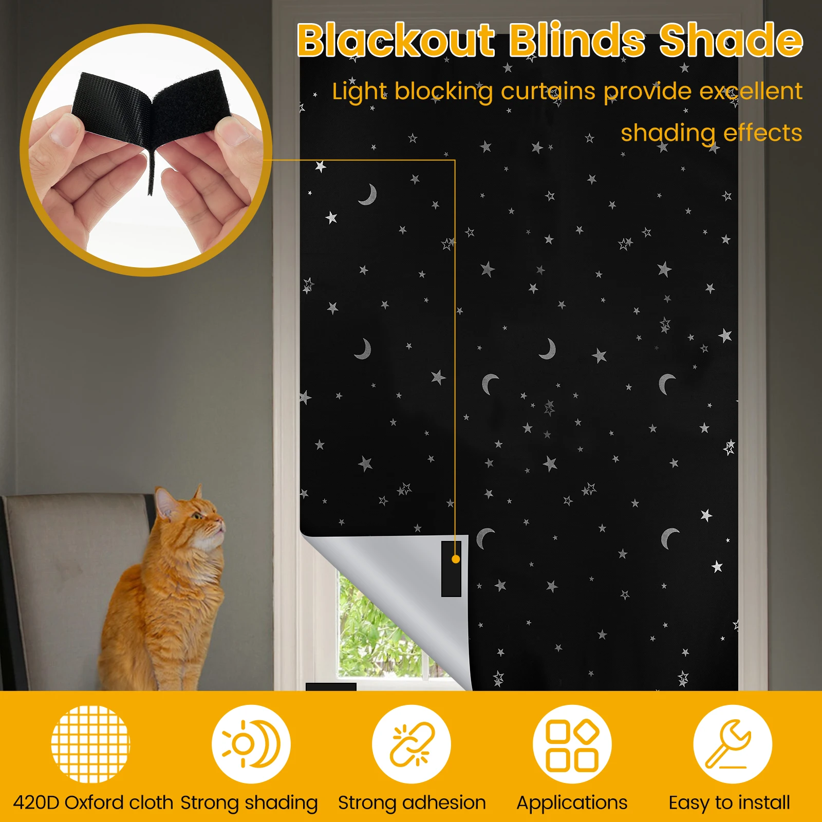 100% Blocking Curtain Self-adhesive Privacy Protection Opaque Window Sticker DIY Thermal Insulated Black Window Covering NEW