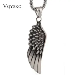 Angel Wings retro fashion personality titanium steel feather pendant men pendant necklace jewelry