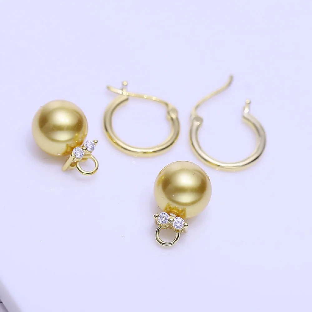 Charming Pearl AAAA 9-10mm10-11mm 11-12mm Natural South Sea Round Gold Pearl Earrings 925s