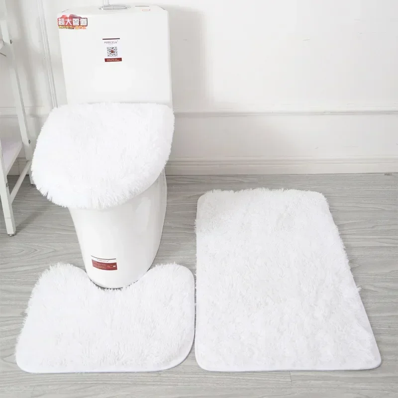 Bathroom Non-slip Rug Set Bathroom Rug Contour Mat Toilet Cover 3 Piece Set Ultra Soft Microfibre Rug Rubber Backing Solid