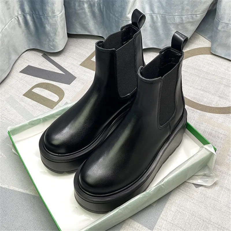 

Women Round Toe Slip-On Boots for Woman's Thick Bottom Elastic Cord Wedges Short Botas Mujer Ladies Punk Casual Platform Boots