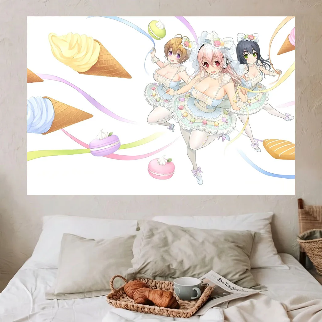 Super Sonico Tapestry Maid Outfit Kawaii Manga Wall Hanging Polyester Bedroom Dorm Background Sweet Aesthetic Room Decor Gift