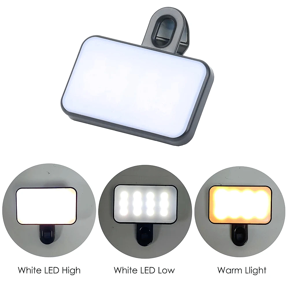 Portable makeup mini selfie fill light rechargeable 3 modes adjustable brightness clip on for phones tablets computers meetings