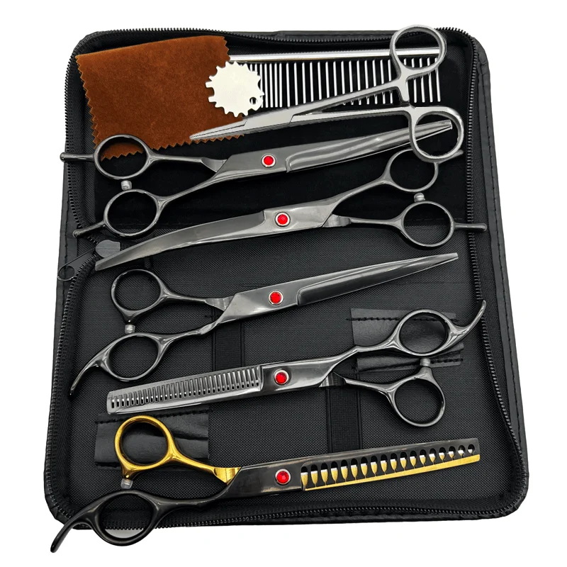 7.5 Inch Pet Scissors Kit,Straight Cut Thinning Scissors  And Curved Scissor Fish Bone Shears Dog Grooming Scissors Set