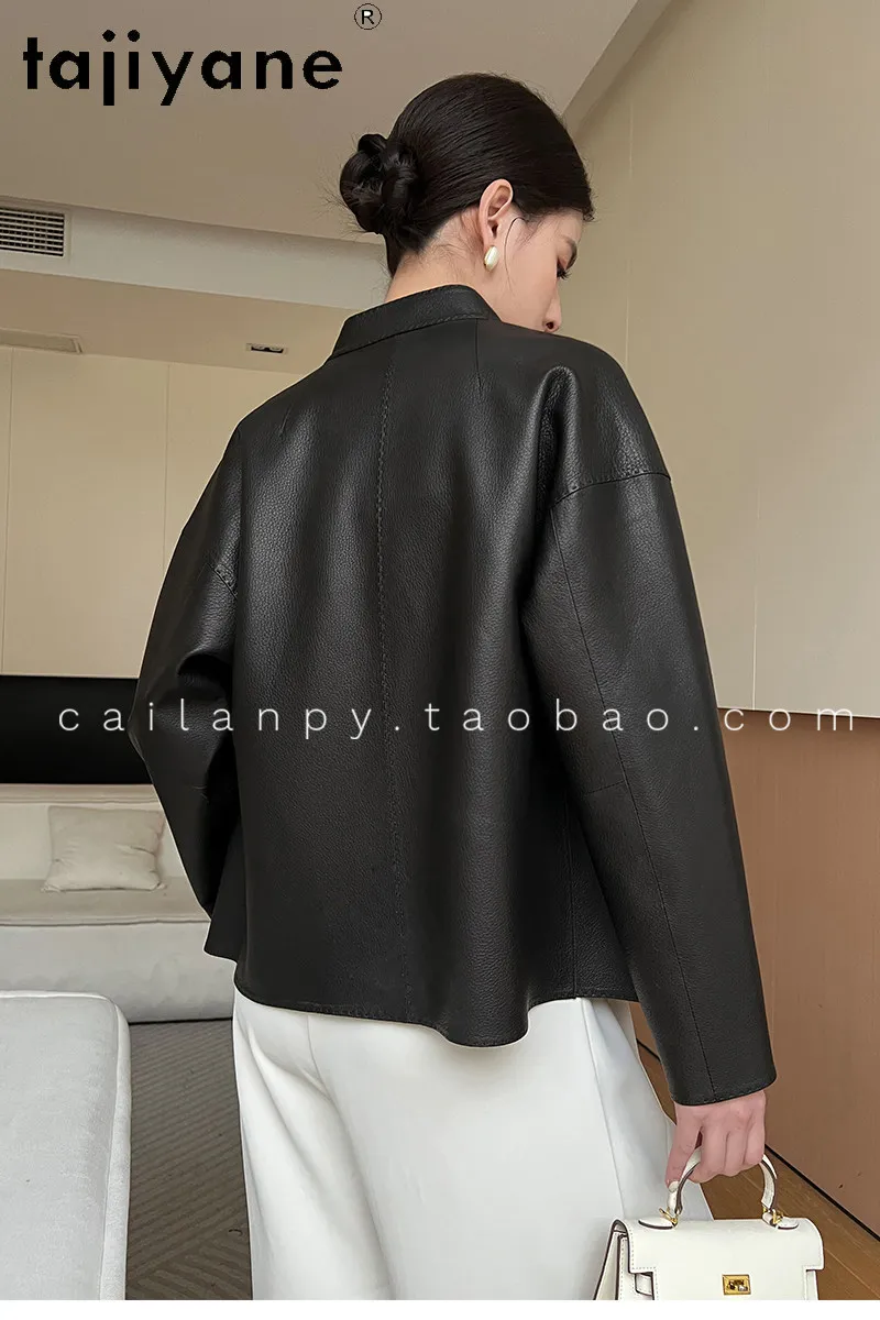 TAJIYANE 리얼 염소가죽 재킷 여성용 짧은 스타일리시 벨트 코트 고품질 천연 가죽 재킷 2026 가을옷 신상 아우터