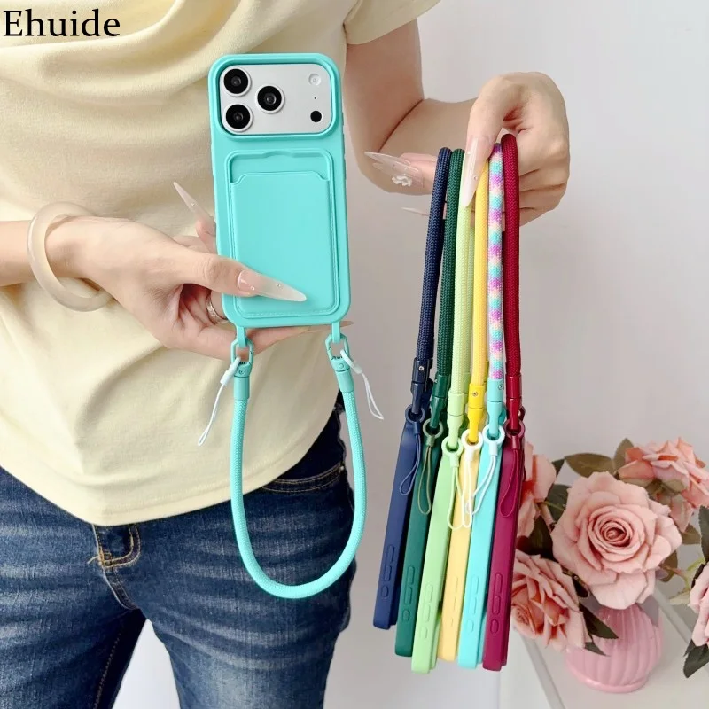 Kurze Handyhülle mit Kartenfächern und Handschlaufe für iPhone 18 Pro Max 14 12 17 13 15 16 Plus Air, stoßfest, Candy-Design, weiche Hülle