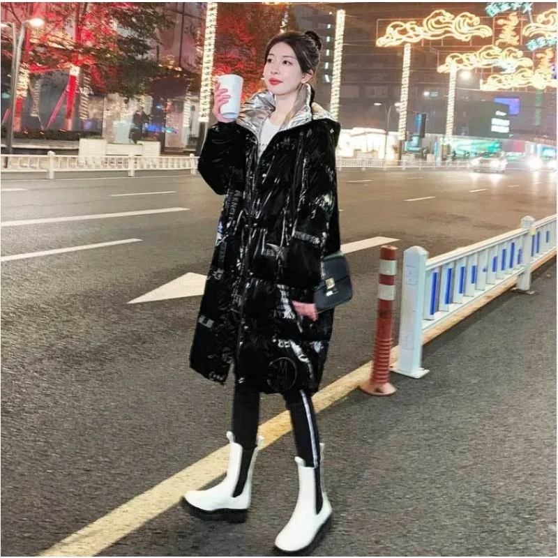 2023 Winter New Wash-Free Glossy Down Cotton-Padded Coat for Women Mid-Length Cotton Clothing Thick Warm Jacket