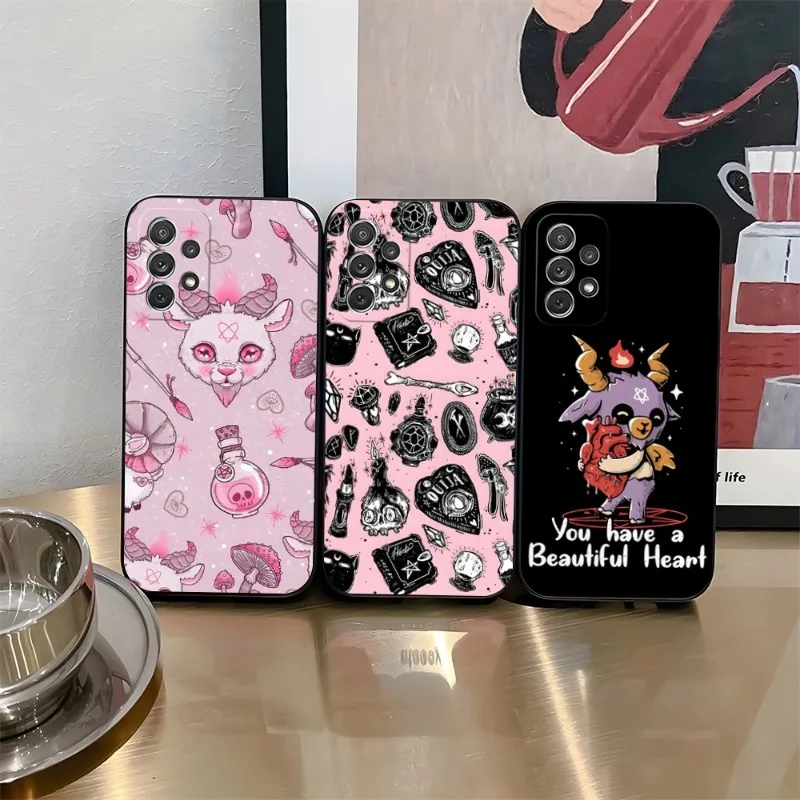 Pink Cat Skull Sorceress Witch Phone Case Silicone For Samsung S23 S30 S22 S21 S20 S9 S10 S8 S7 S6 Pro Plus Edge Ultra Fe Coque