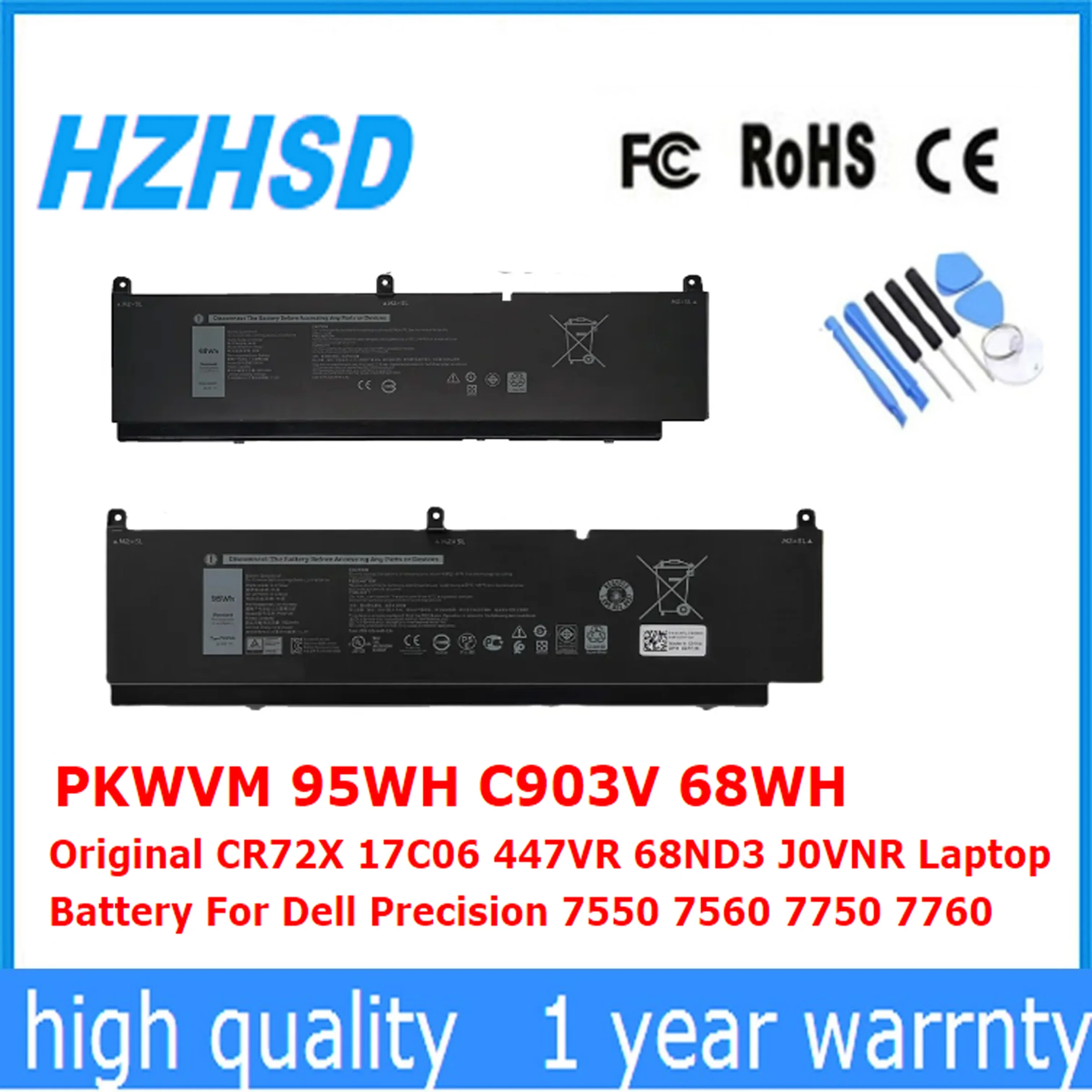 

PKWVM 95WH C903V 68WH Original CR72X 17C06 447VR 68ND3 J0VNR Laptop Battery For Dell Precision 7550 7560 7750 7760