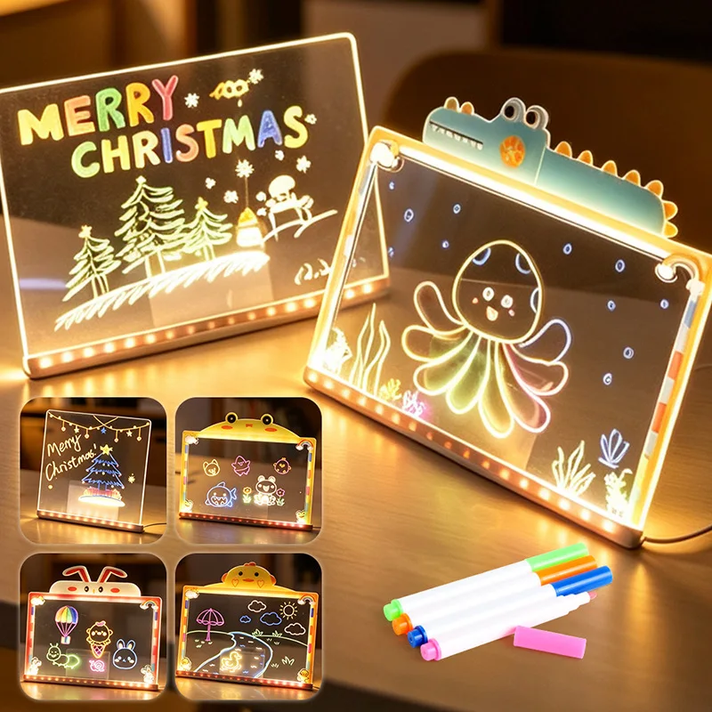 Children's Glowing Erasable Transparent Acrylic DIY Hand Drawing Board Creative Painting Toy Eye-Protection Art Play Device