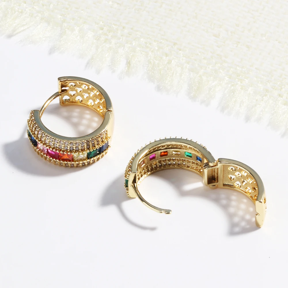 New Luxury Elegant Chunky Round Rainbow Zirconia Hoop Earrings for Women Multicolored CZ Stones Ear Fashion Party Jewelry Gifts